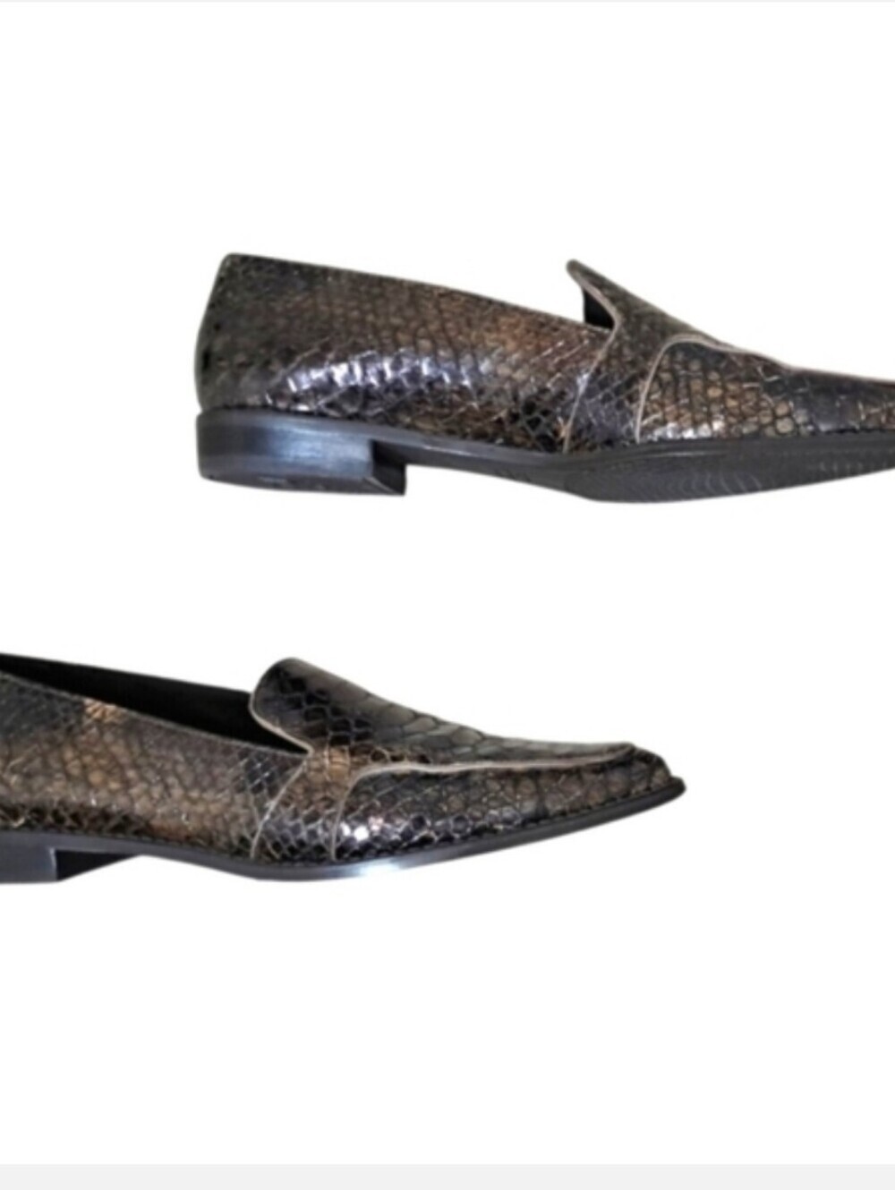 Stuart Weitzman Black and Brown Snakeskin Loafers Womens 9M - Picture 6 of 16